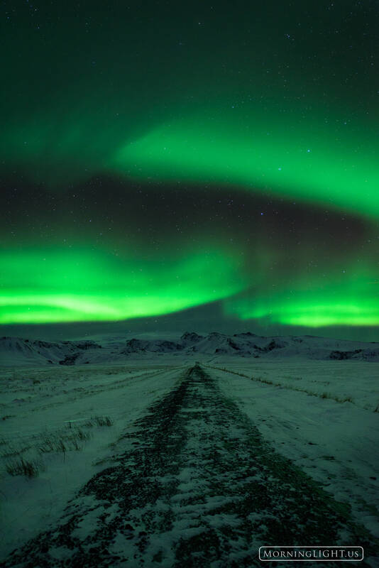 Aurora Road-V photo 2014,aurora borealis,december,europe,iceland,man-made,night,northern lights,road,winter, photo